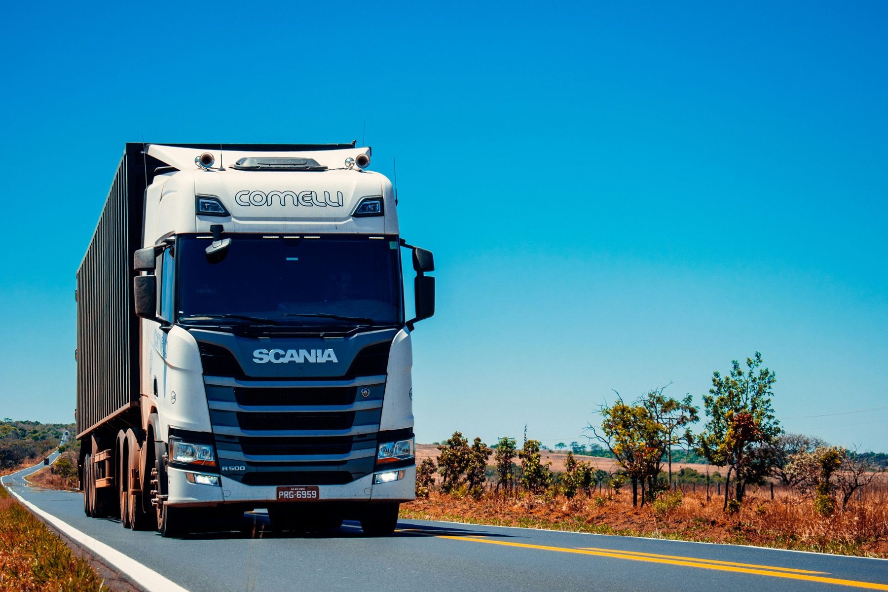 Road freight truck travelling on an open highway